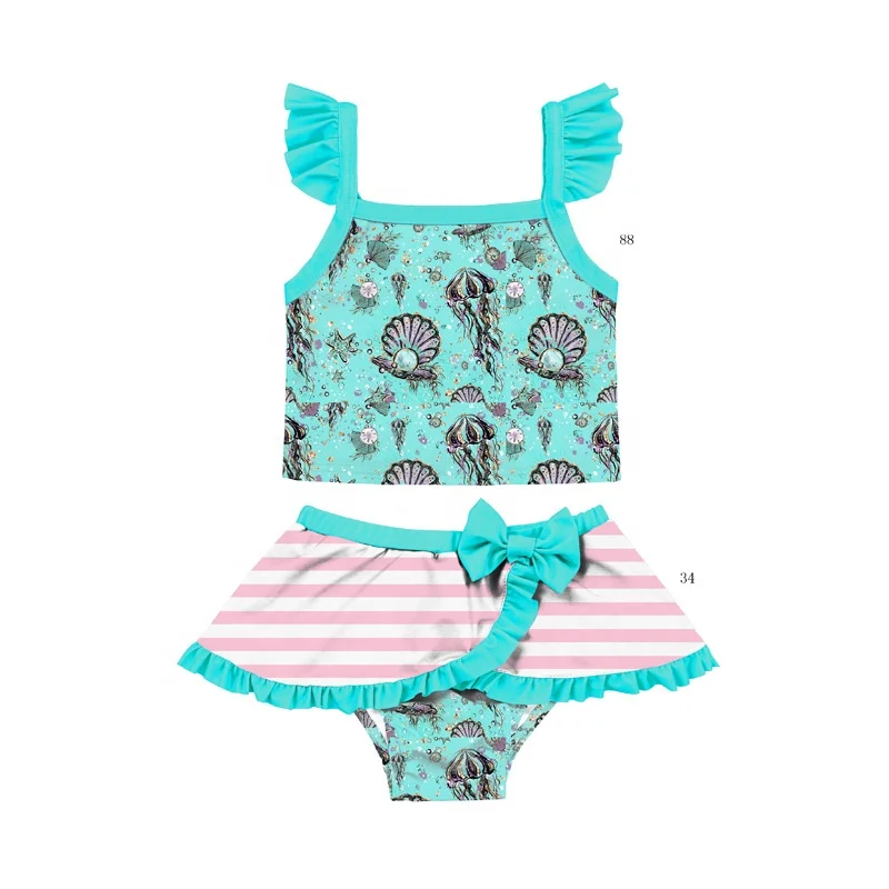 Hot sale Girls cute 2 pieces Polyester 1-6 years old kids floral printed bathing suit swimming wear baby swimsuit