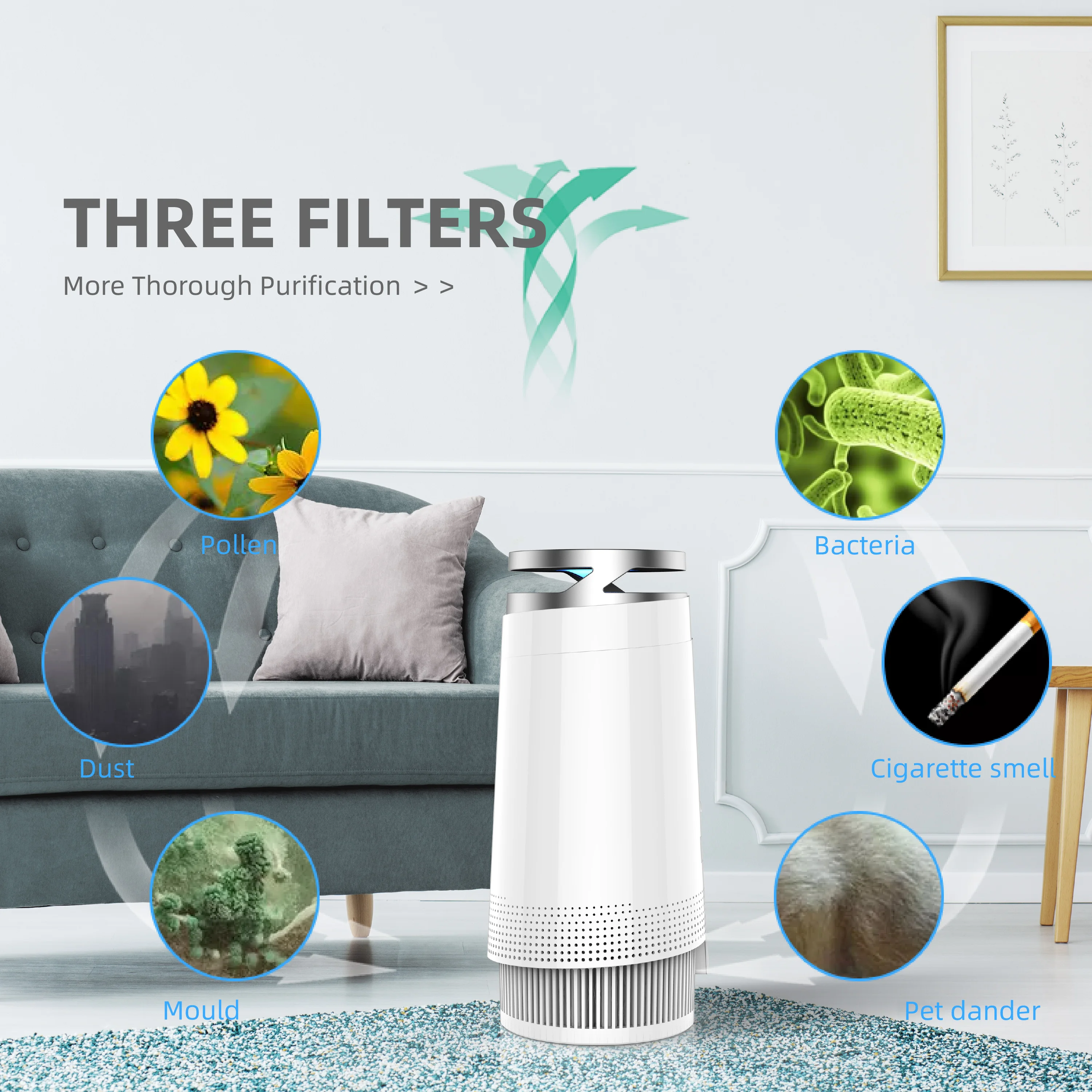 Best CADR 800 China supplier Ionization Generator Home Big Large room hepa air purifier with wheel