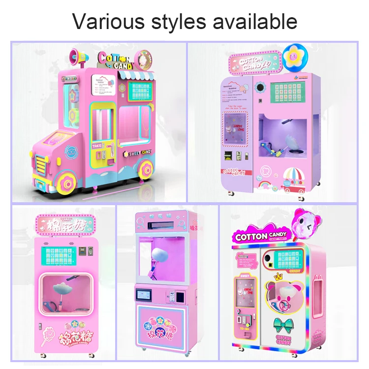 Automatic Cotton Candy Vending Machine With Exchange system 4 Sugar Cans Snack Machines Cotton Candy Cotton Candy Machine