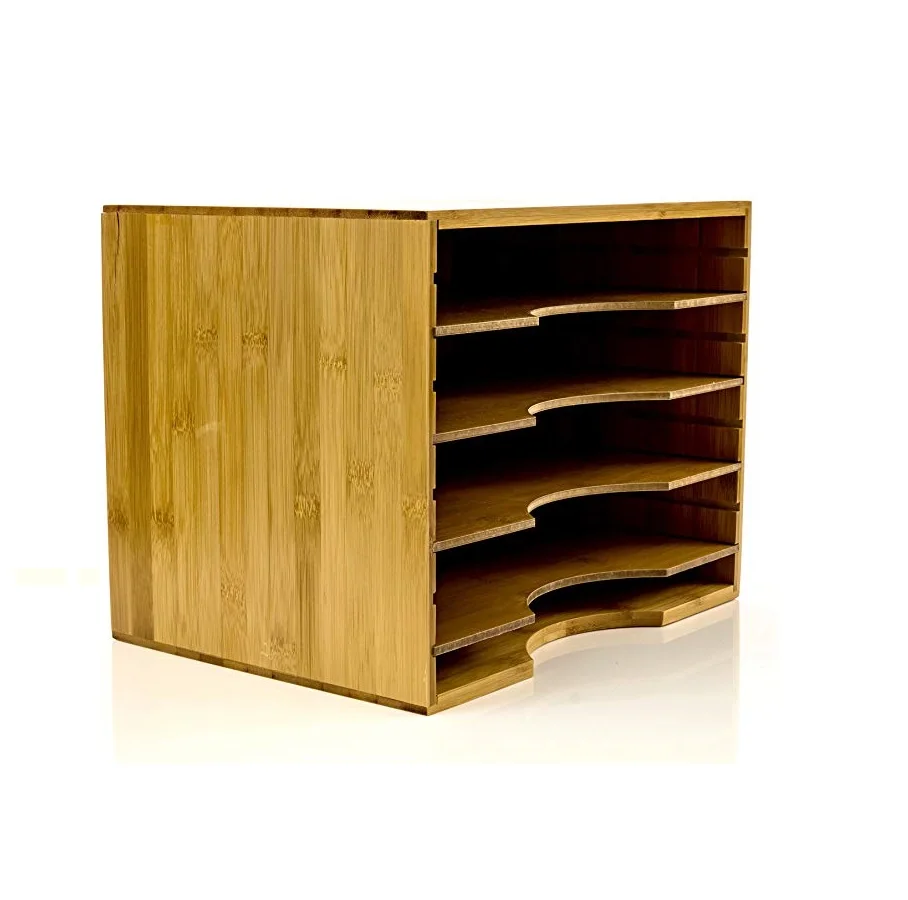 4 Tier Bamboo Desk Organizer with Drawers for Home, Office Table Top Shelf Desktop Organizer