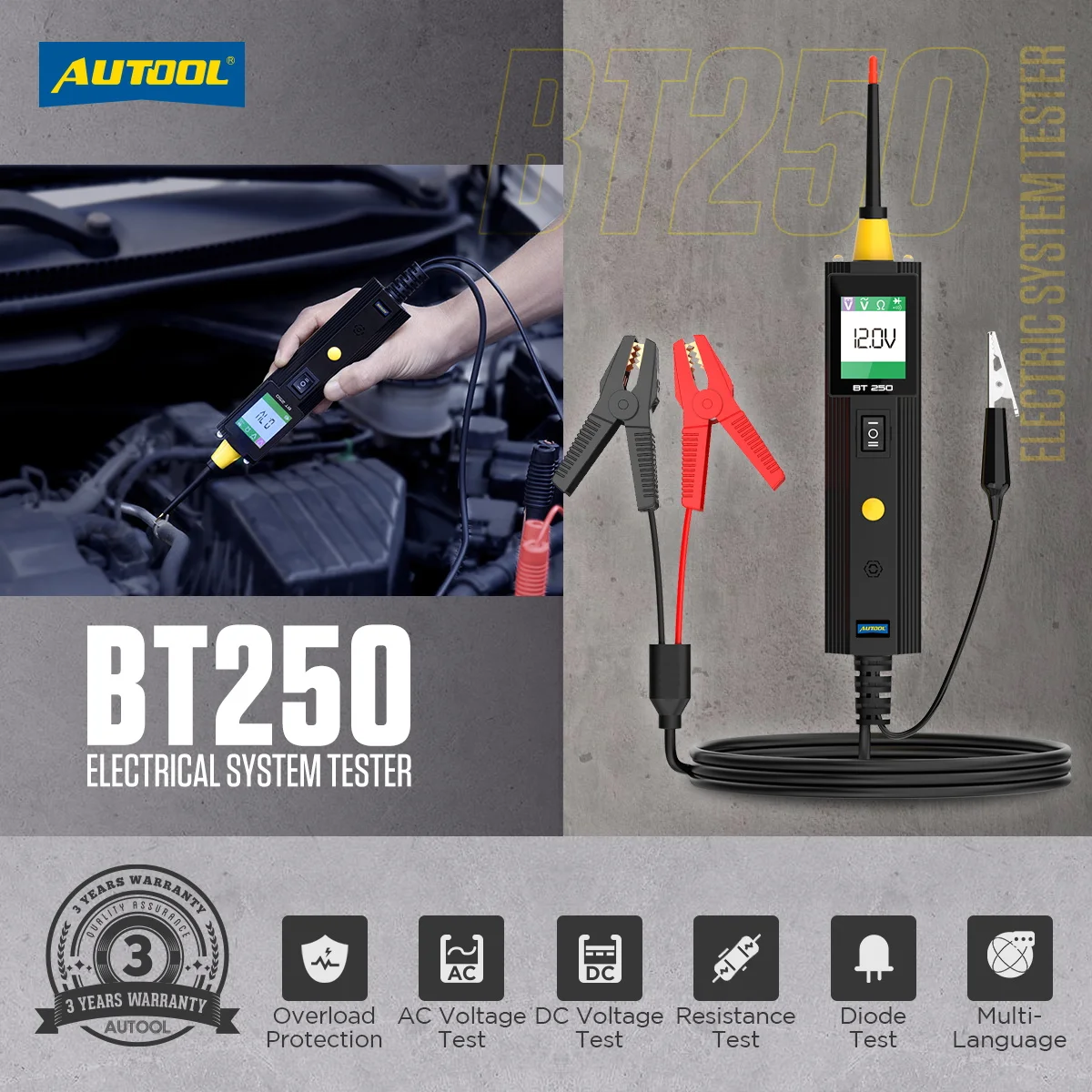 Autool BT250 LCD Digital Auto Electrical Analyzer 6-24Volts Automotive Battery Circuit Tester Power Probe for Voltage Reading