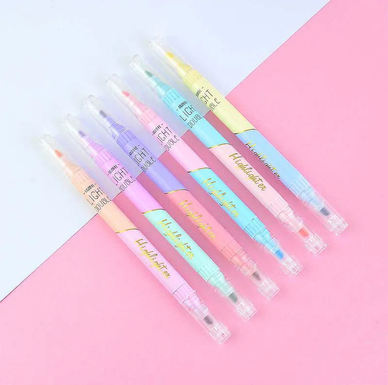 Kawaii двухцветные хайлайтеры 6 студенческих цветных макарон гладкие маркеры