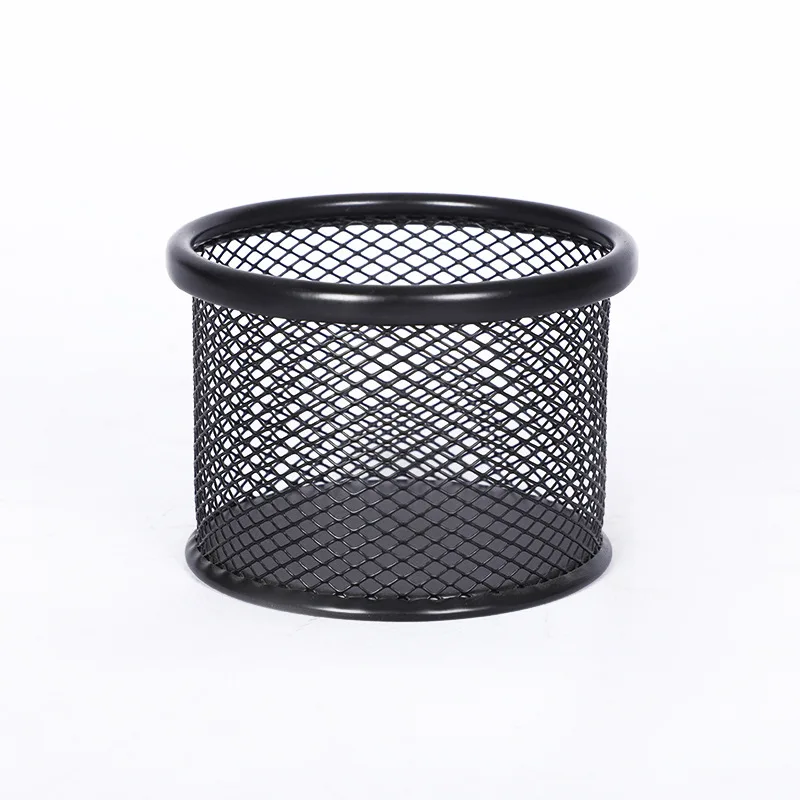 Glitter High Quality Desktop Storage Black Color Desk Paper clip Stand Stationary Holder Iron Round Mesh Organizer for office