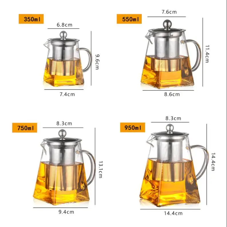 Reihey Clear Borosilicate Glass Teapot With 304 Stainless Steel Infuser Strainer Heat Resistant Loose Leaf Tea Pot Tool Kettle Set