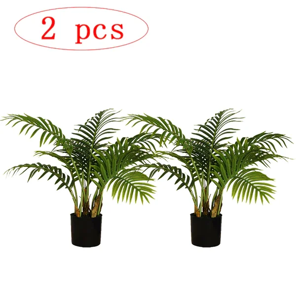 Hourpark Wholesale Green Decorative Artificial Bonsai Palm Tree 2 Pcs Outdoor Indoor Plastic Artificial Plants
