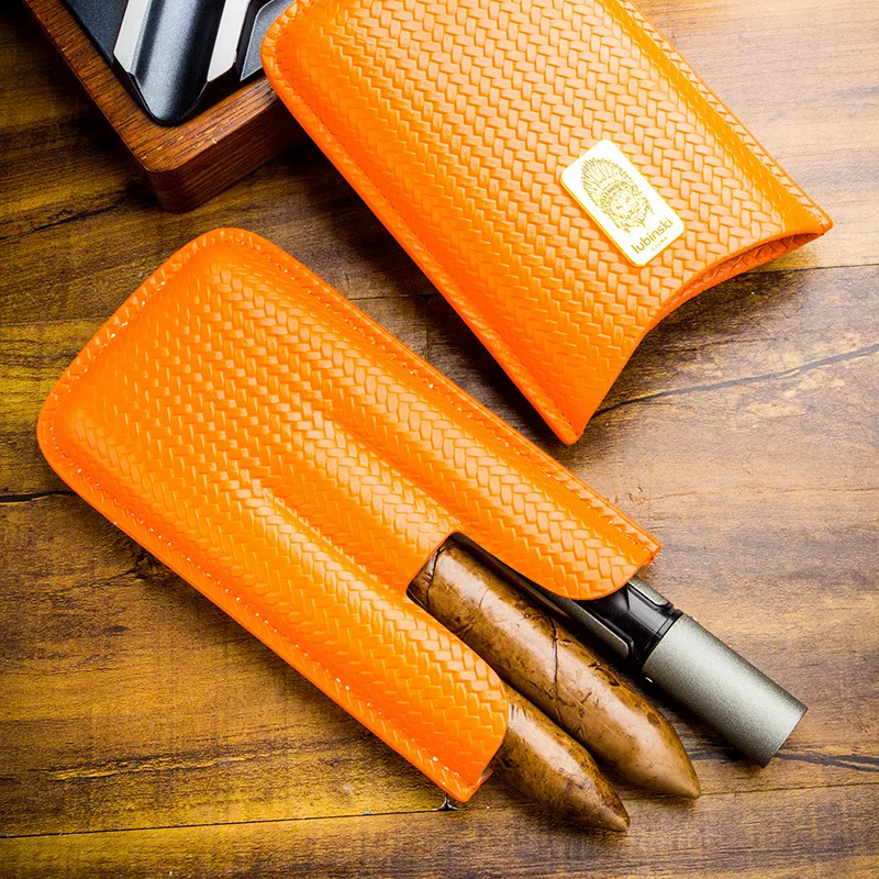 LUBINSKI cigar leather case three pack portable leather patch cigar case cigar tube with gift box