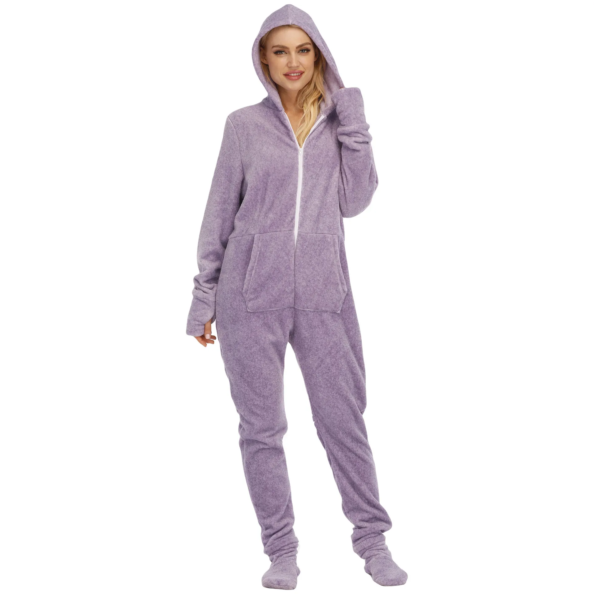 Wholesale Soft 100% Polyester Jumpsuit Onesie Womens Adult Fleece Winter Pajama Custom Woman Onesie