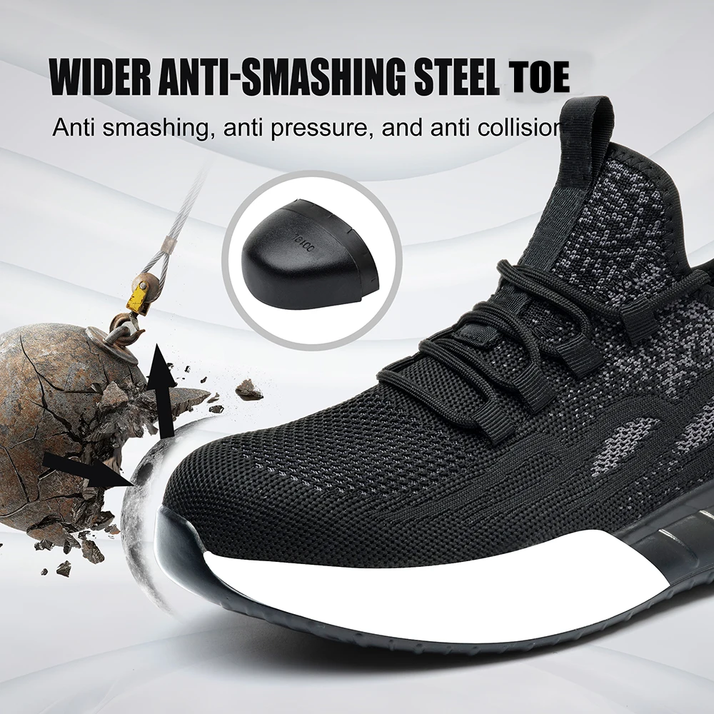 Tiger master air cushioned anti-smashing steel toe puncture-proof light weight black sport type safety shoes unisex
