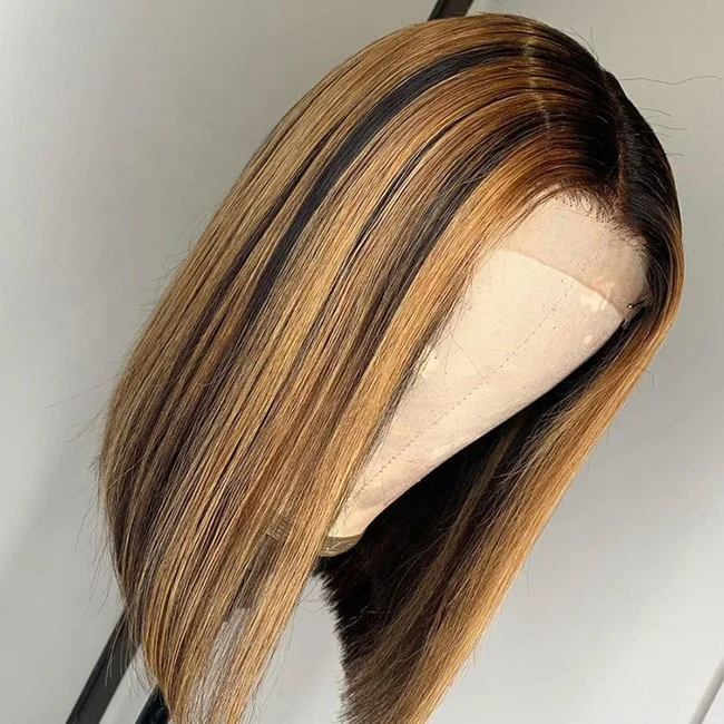 Натуральные волосы Омбре блонд цвет короткие человеческие волосы срез Hd кружево фронтальный боб парик