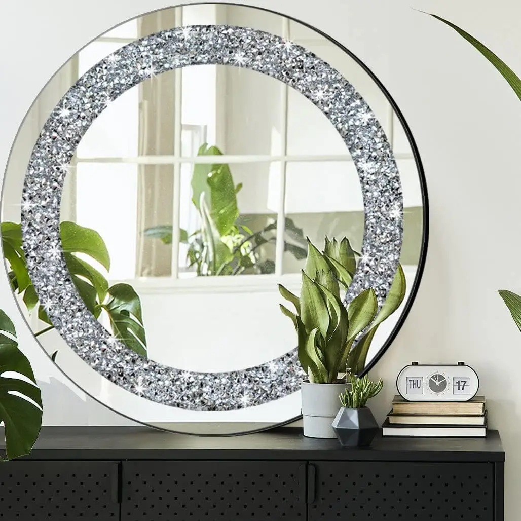 Crystal Crushed Diamond room Mirror for Wall Decoration Wall Hang Frameless Sparkly  Silver or Glass Stun Home Diamond Decor