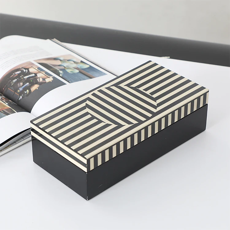 hot-sell wholesale modern wedding interior rectangular black white luxury nordic mdf piano lacquer jewelry box for home