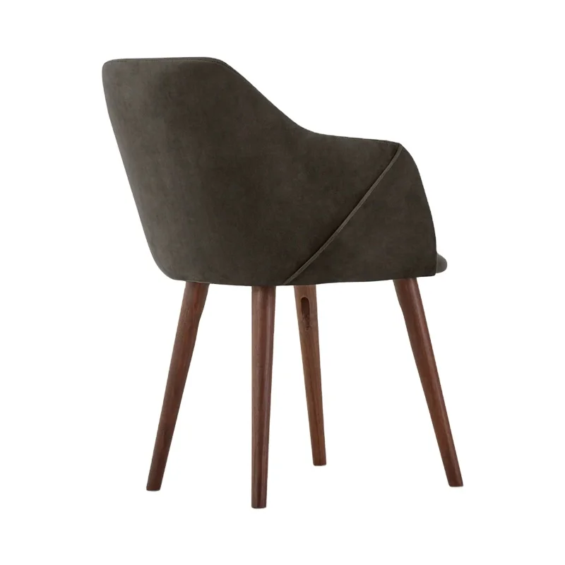 Newest wooden legs chairs home hotel coffee armchair modern design double stiching upholstered grey velvet dining chair