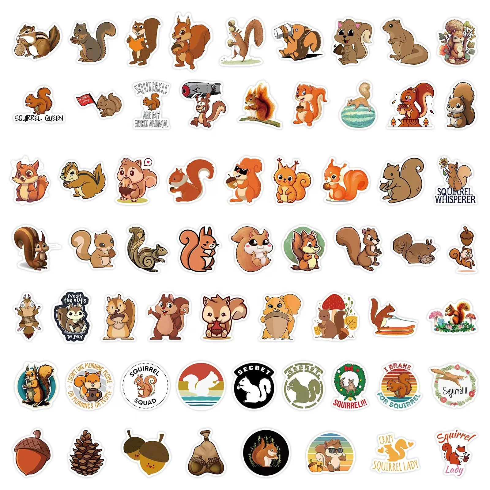 60pcs cartoon squirrel PVC waterproof graffiti decorative sticker packs for kids laptop cup notebook skateboard luggage bike