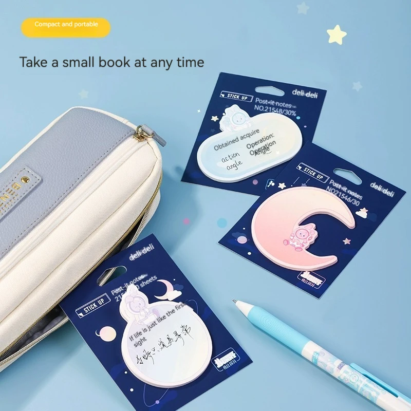 Deli 21546 High Quality Memo Pads Note Sticker Packaging Labels 30 cartoon color special-shaped prints Portable notebook notepad