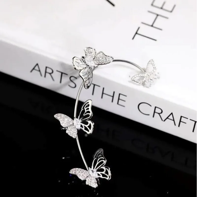 Trend 2022 exquisite diamond hook No ear hole Cuff Silver Non-Piercing Clip Crystal Hoop Cartilage butterfly Earrings