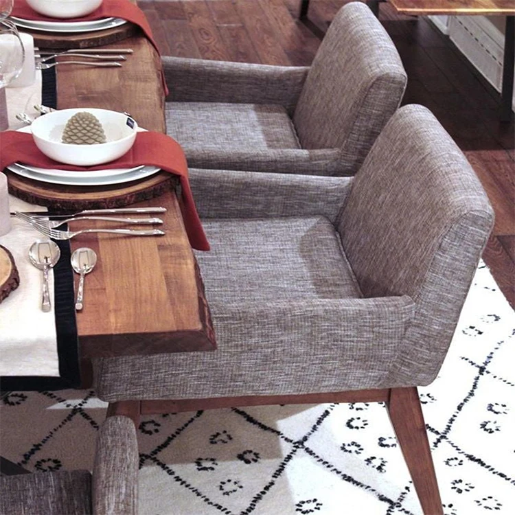 Dining Fabric Chair For Cafeteria Modern Wood Leg Dining Chair with Armrest American Style Upholstered Dining Arm Chairs