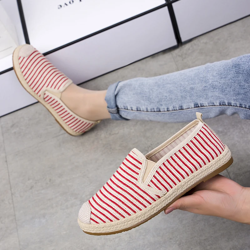 Fashion Espadrille Striped Casual Flat Ladies Flat Shoes