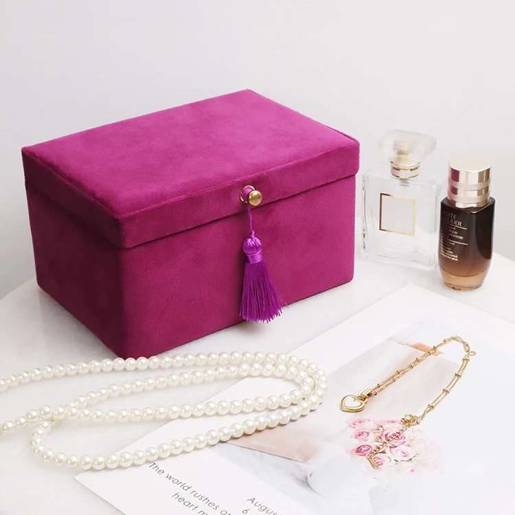 Multiple colors velvet jewelry storage box with tassel decor
