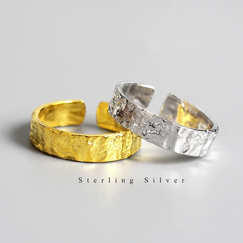 S925 Sterling Silver Irregular Convex Gold Silver Tin Foil Paper Pattern Ring Silver Jewelry