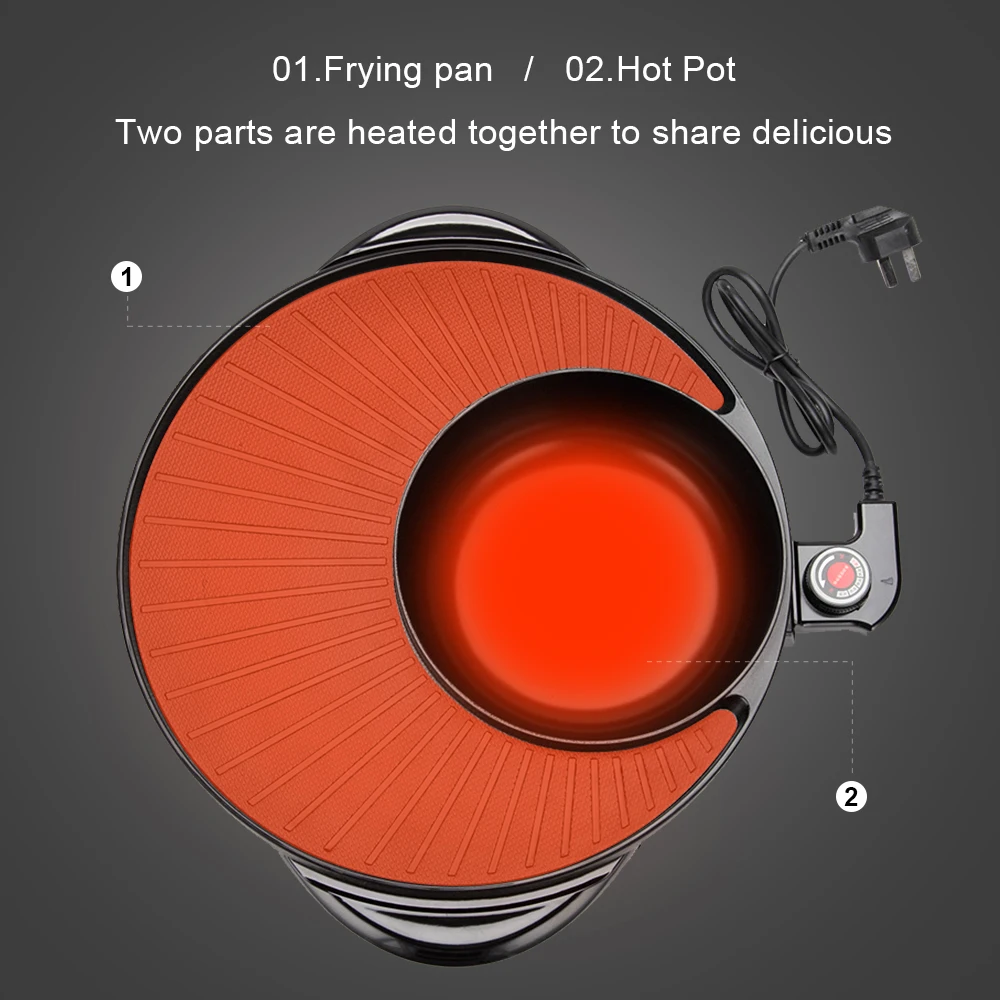 Multifunctional 2 In 1 SmokelessInstall Electric Grill Non-stick Easy Cleaning Smokeless Bbq