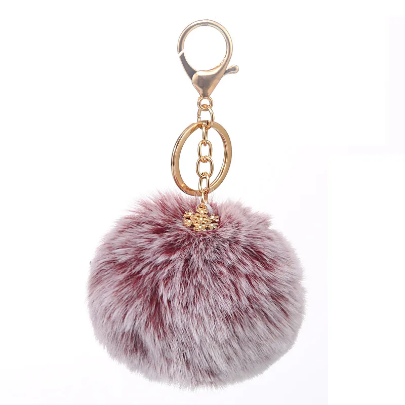 2021 Christmas Snowflake Plush Keychain Faux Rabbit Fur Puff Ball Alloy Pendant Bag Ornament Keychain