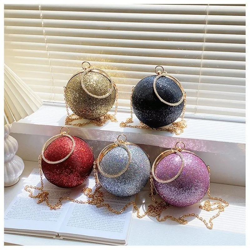 Creative Popular Party 3D Ball Hand Bags Multi Color Shining Sequin Ball Shaped Clutch Bags For Girls