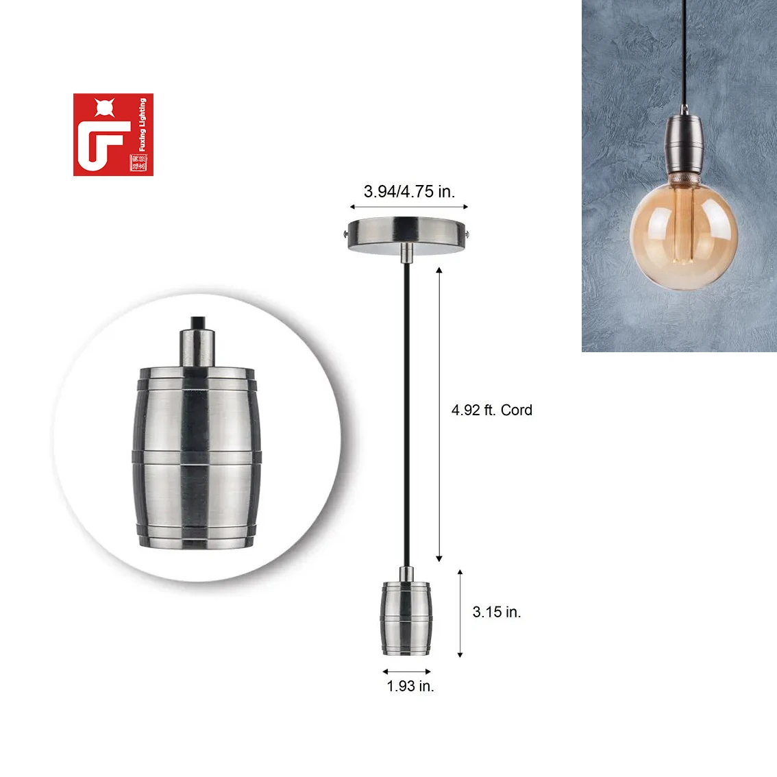 OEM ODM Service 1.5M Black Woven Fabric Cord Silver Aluminum Lamp Holder Suspension Light  Cable Suspension Kit