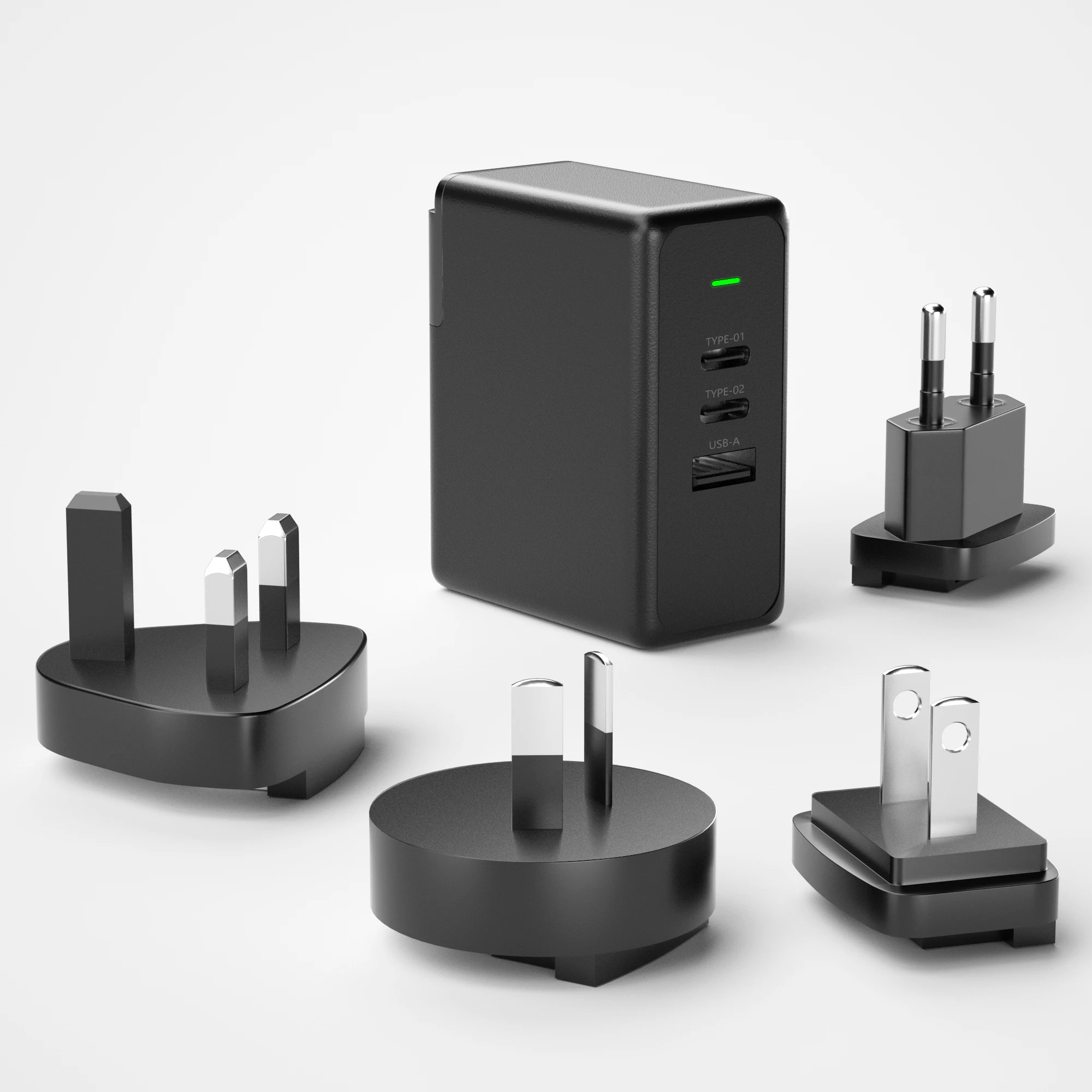 GaN 65W USB C Charger, Power Display 3 Ports Fast PD Wall Adapter, Foldable US Plug Travel Charger for iPhone 13 12 Pro Max Mini