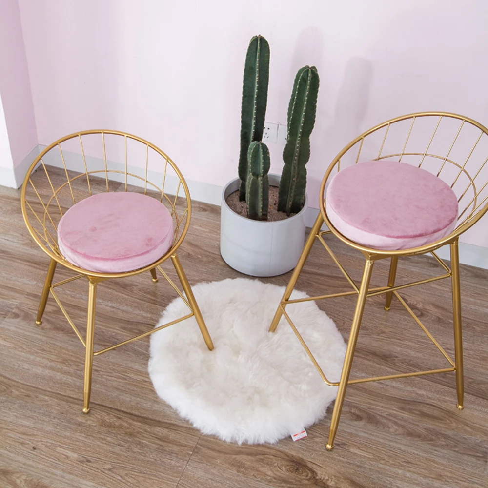 
European Metal Hollow Wire Gold Modern Bar Chair, Wrought Iron Dining Chair, Hotel Outdoor Velvet High Bar Stool 