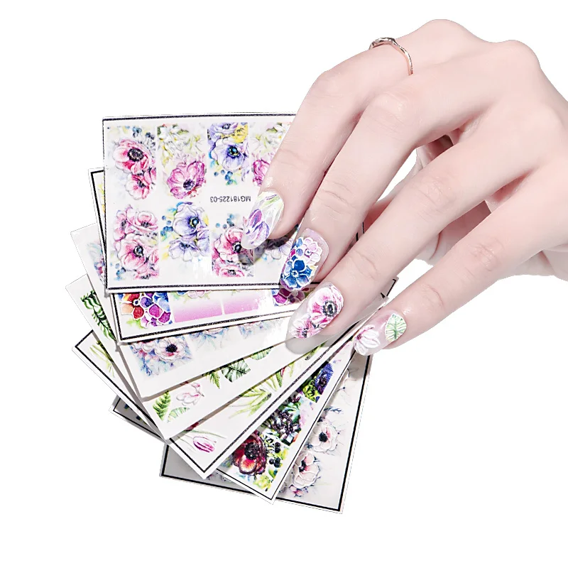 5D Tulips White Camellia Nail Stickers Embossed Relief Orchid Floral Leaf Flowers Carved Sliders Gel Polish Decoration