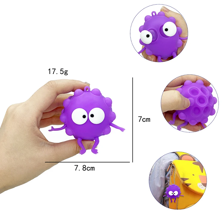 New Design Fidget Toys Silicone 3D Decompression Ball Kid Stress Relief Push Bubble Keychain Squeeze Toy