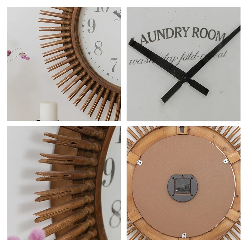 Brown Color Original Wood Handmade Room Decoration Antique Wooden Clock wall clocks