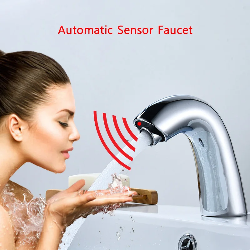 Smart Automatic Sensor Faucet Induction Basin Faucet,Bathroom Hotel Brass Infrared Induction Hot Cold Single Cold DC AC Faucet