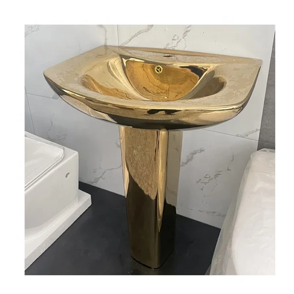 European KD-24GBA Hand Wash Basin with Pedestal Golden Ceramic Sink