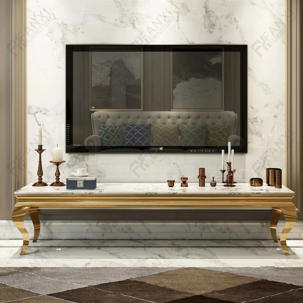 TV Stands Living Room Furniture Gold Stainless Steel Table Marble  Tv Stand Modern Luxury Tv Cabinet Made in China