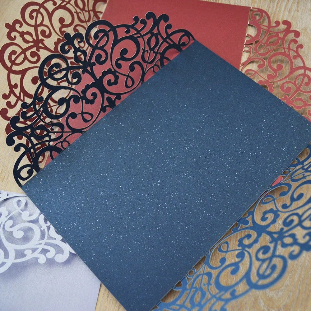 Wholesale Cheap Unique DIY Navy Laser Die Cut Wedding Invitation with Satin and custom laser invitation cards