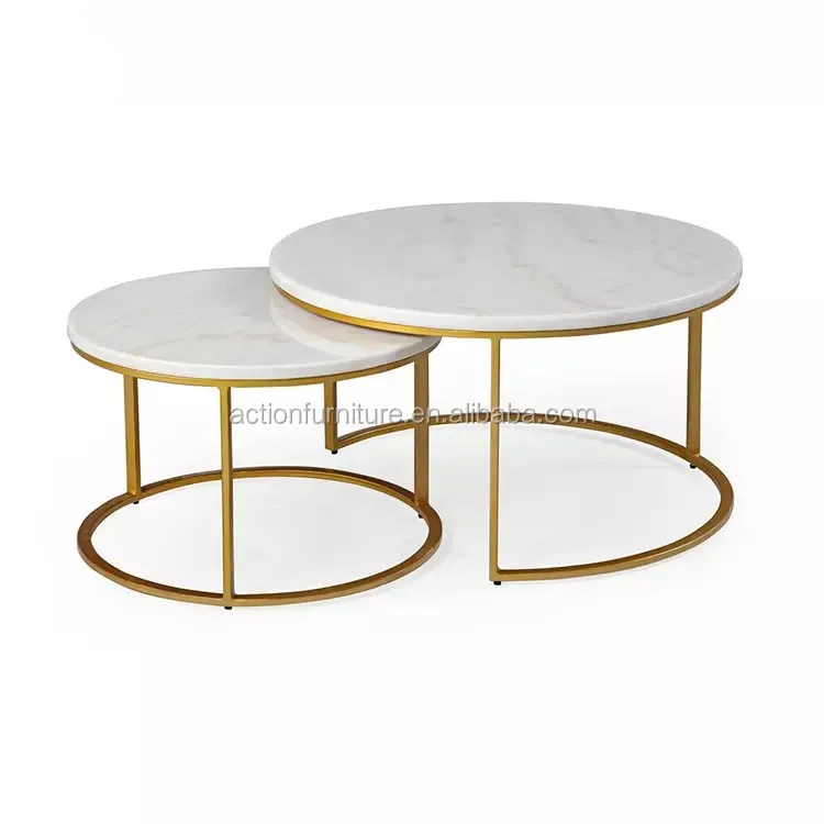 luxury modern simple style double round marble top tea furniture living center coffee table set design