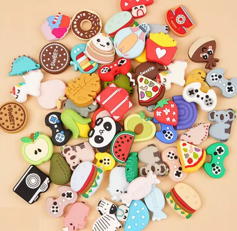 custom silicone soft teething  Animal Chewable Bead DIY wholesale silicone printed beads baby teething toys