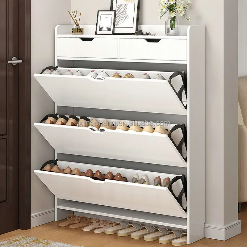 Wooden flip designs living room furniture high quality slim shoe storage cabinet