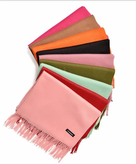 tassels pashmina plain long scarf solid color cashmere muslim shawls hijab winter women scarves scarf HW352