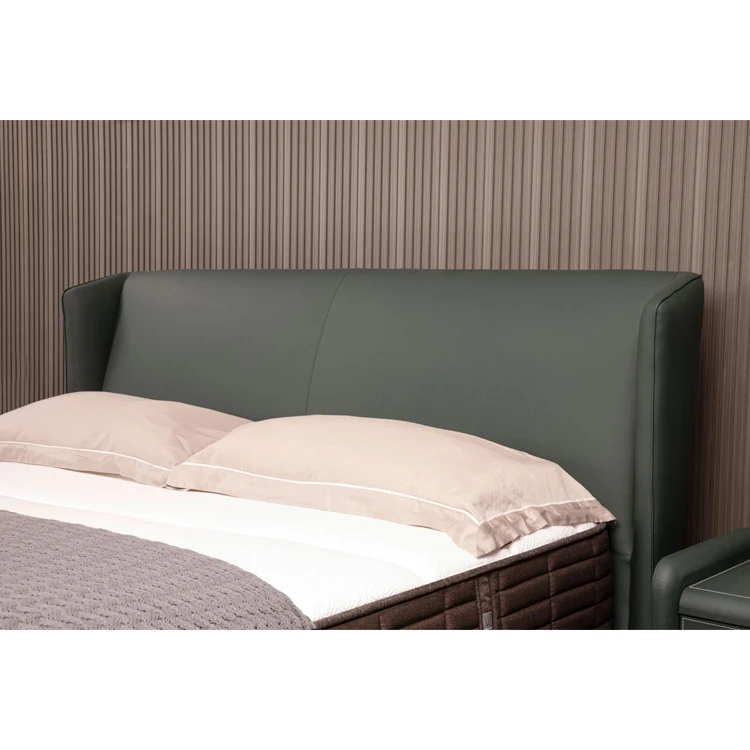 California 200x200 Single Nordic Queen Size Luxury Pine Wood Leather Green Big king Bed Morden Bed Frame