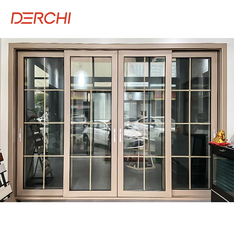Interior European style heat insulation aluminium sliding door grill design  with security fly screen