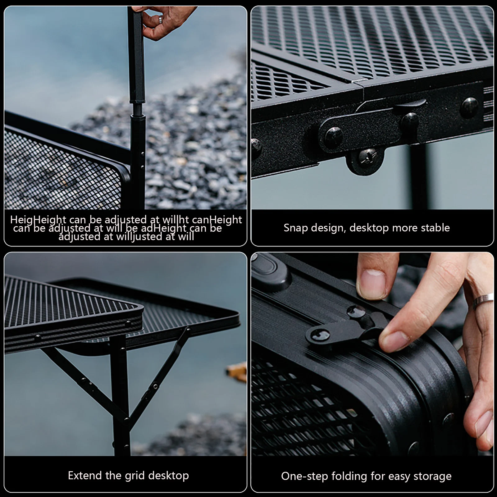 Aluminum alloy iron net folding table, outdoor camping portable adjustable height barbecue table