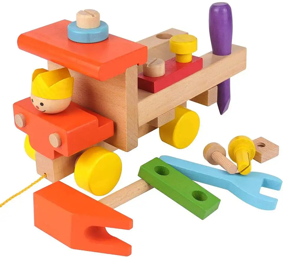 Wholesale organic wooden educational toys wood car wooden engineering toy cars