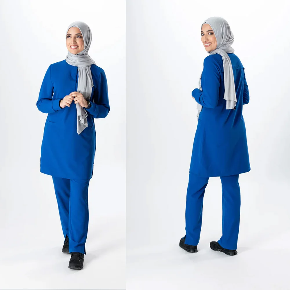 High Quality Islamic Doctor Muslim Middle East 4 way Stretch Custom Straight-leg Arabia Pants Uniforms Hospital Nurse Scrubs Set