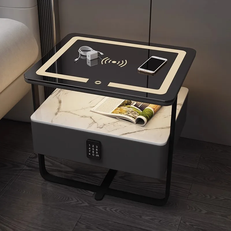 Smart Bedside Table Small Wrought Iron Modern Light Luxury Slate Wireless Charging Bedroom Bedside Table