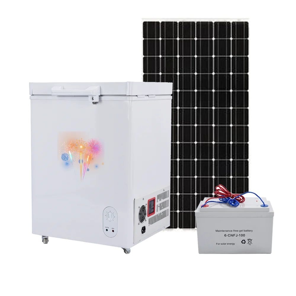 China manufacturing deep chest freezer 108 litres powered by solar energy single top open door  for commercial and domestic use