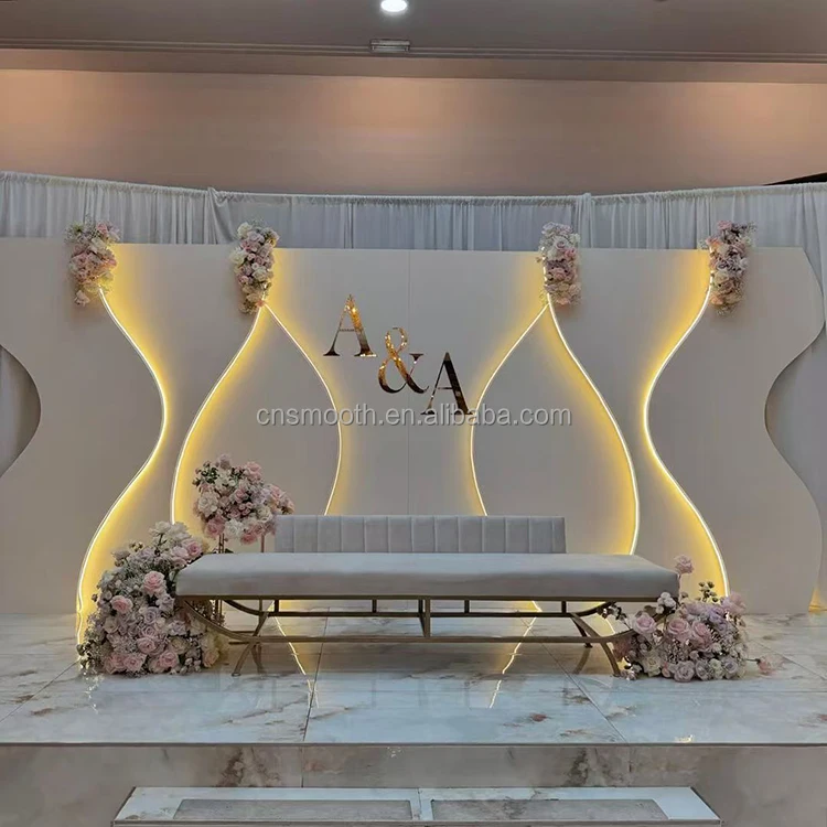 SMOOTH Popular Wedding Stage Backdrop Led Lights PVC Flower Backdrop Event Decoration Acrylic Stage Backdrop For Birthday Party
