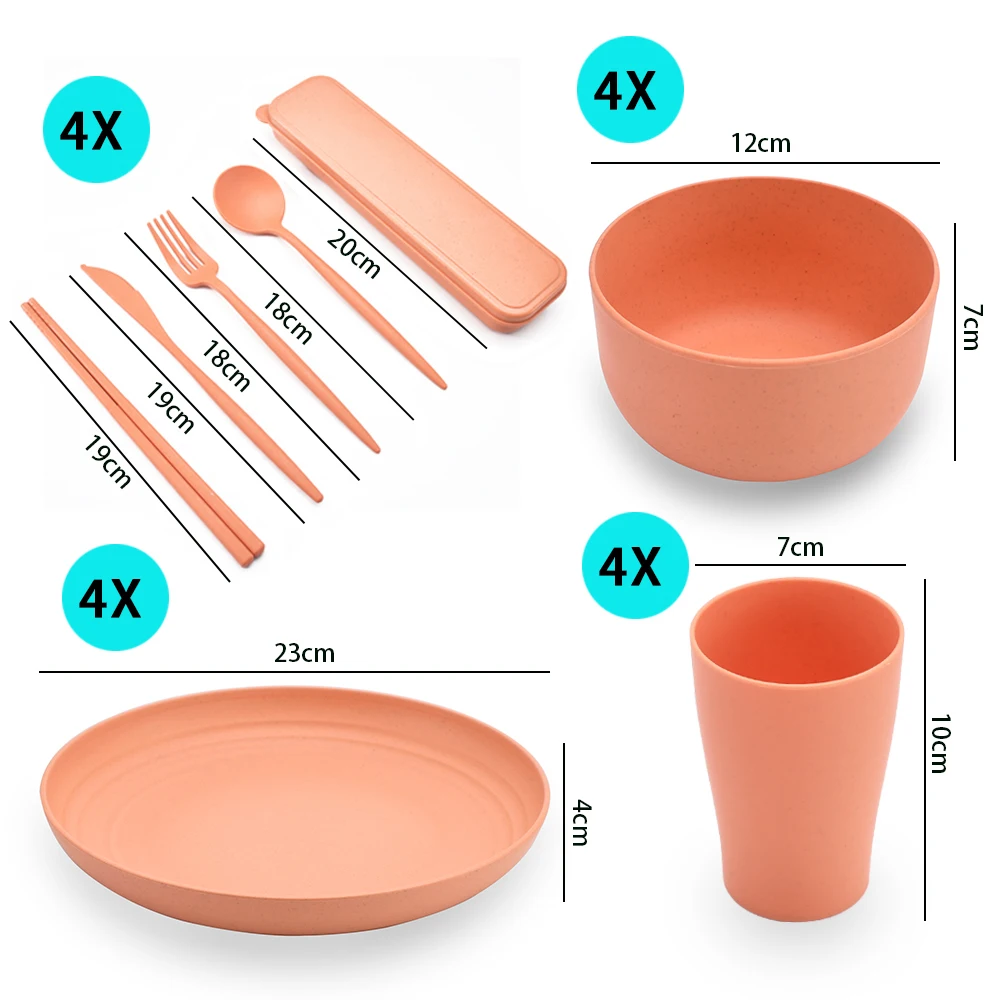 OEM/ODM Custom hot sell reusable bpa free biodegradable ecological plastic wheat straw tableware plate bowl cup dinnerware set
