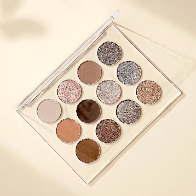 Fall winter fashion smoky vegan transparent eyeshadow palette high pigment women silky soft acrylic glitter matte eye shadow